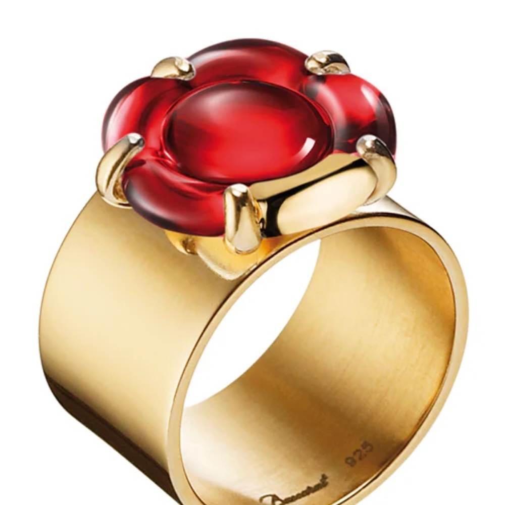 NWT-BACCARAT JEWELRY - B FLOWER BAND 18K Gold Vermeil Red Crystal Ring - Sz: 6